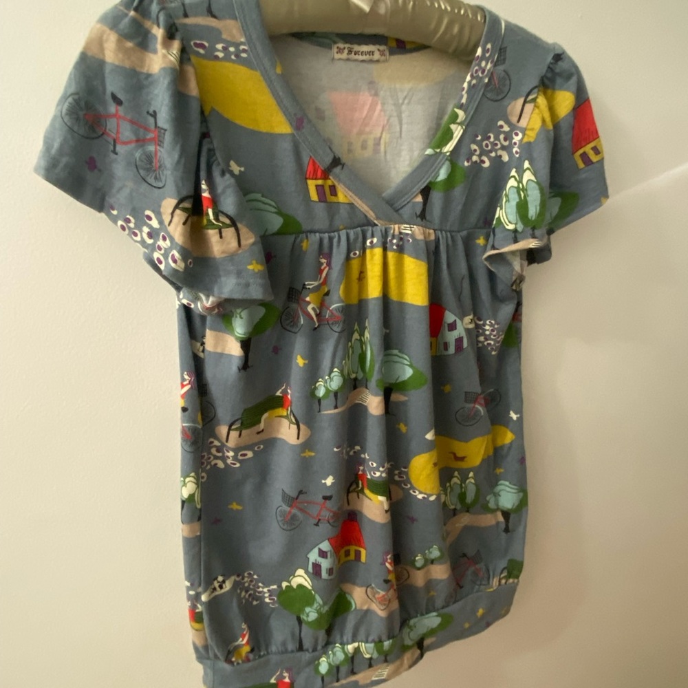 Vintage Forever 21 Top Bicycle Scene Medium NWOT - Picture 2 of 6